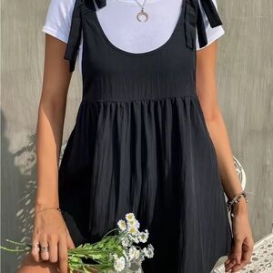 SHEIN Black Tie-Shoulder Babydoll Romper